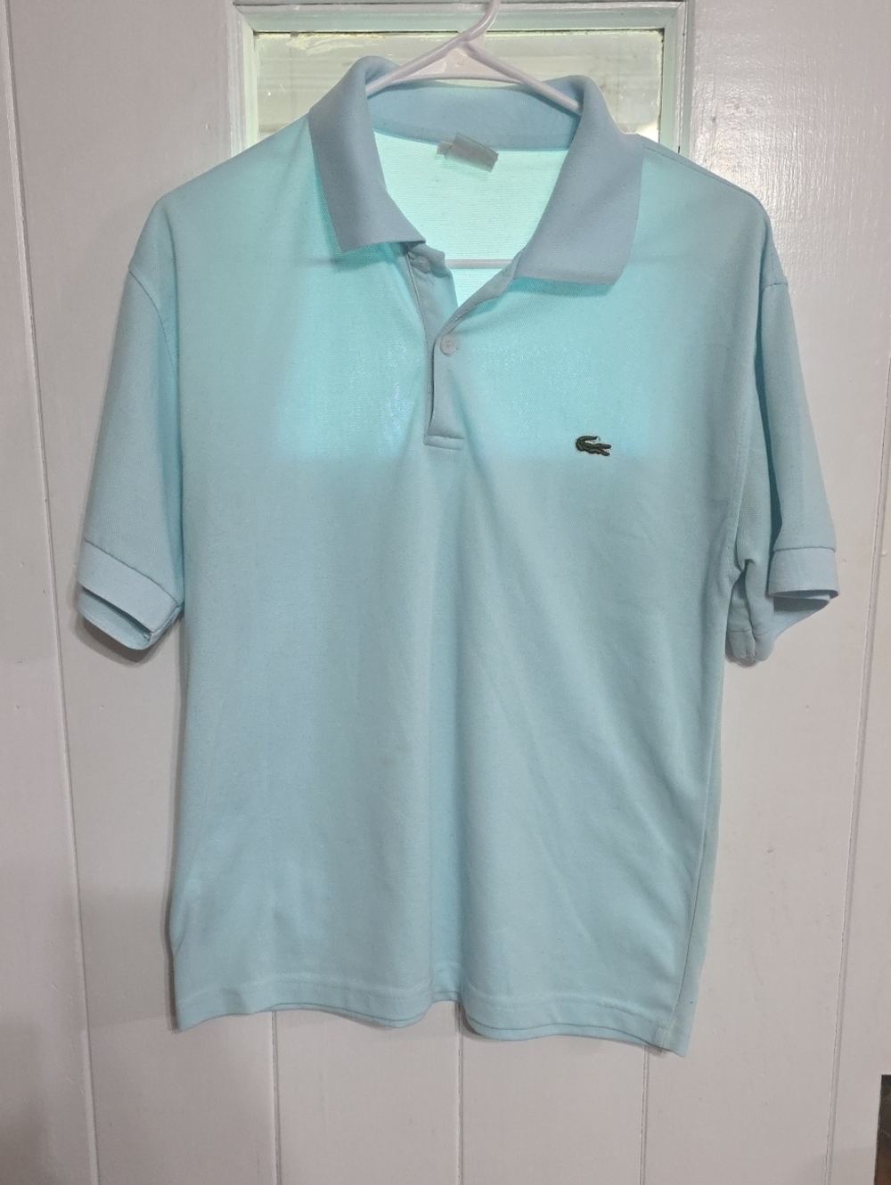 Lacoste Women's Polo Blouse Light Aqua Comfort Athleticwear Pickle Ball Sz 4 EUC